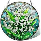 Stained Glass Window Hanging - Lily of The Valley Flower Suncatchers Stain Glass Landscape Sun Catcher Indoor Windows Decor for Mother's Day Christmas Birthday Gifts for Wife and Mom(7.8-inch)