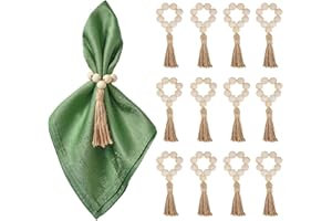 UgyDuky 12PCS Napkin Rings, Rustic Wooden Napkin Holder with Tassel Handmade Napkins Ring Boho Style for Party Weeding Easter