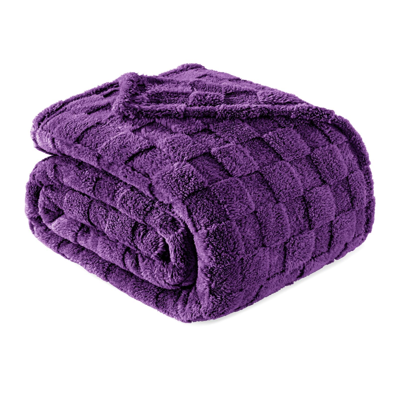 Exclusivo Mezcla Queen Size Flannel Fleece Blanket, Super Soft and Warm Lightweight Checkered Pattern Blankets for All Seasons, 230x230 CM, Purple