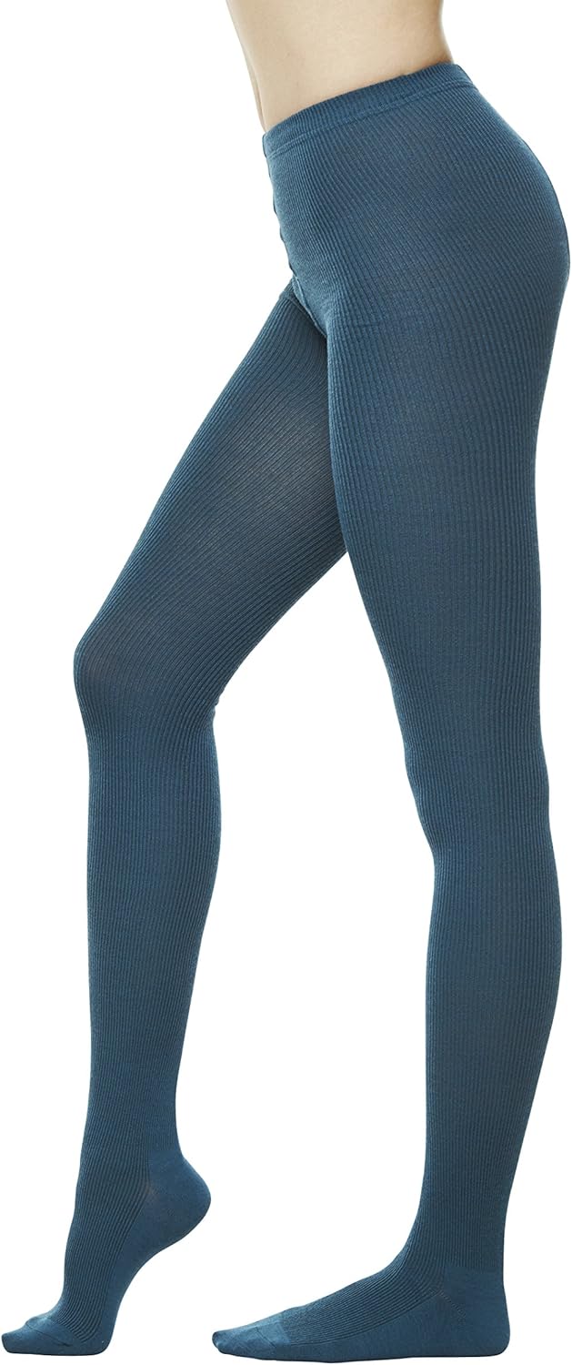 Women's Winter Wool Rib Knit Sweater Footed Tights (One Size XS to M