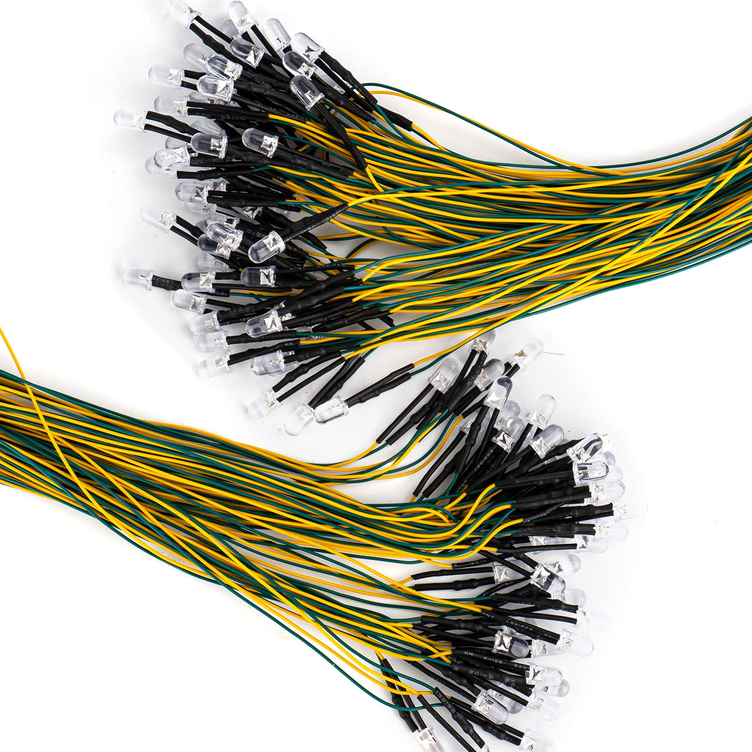 DiCUNO 100pcs(10 colors x 10pcs) 5mm 12V Prewired LED Light Emitting Diode Round Head LED Lamp Chartreuse Diodes Resistor Kit