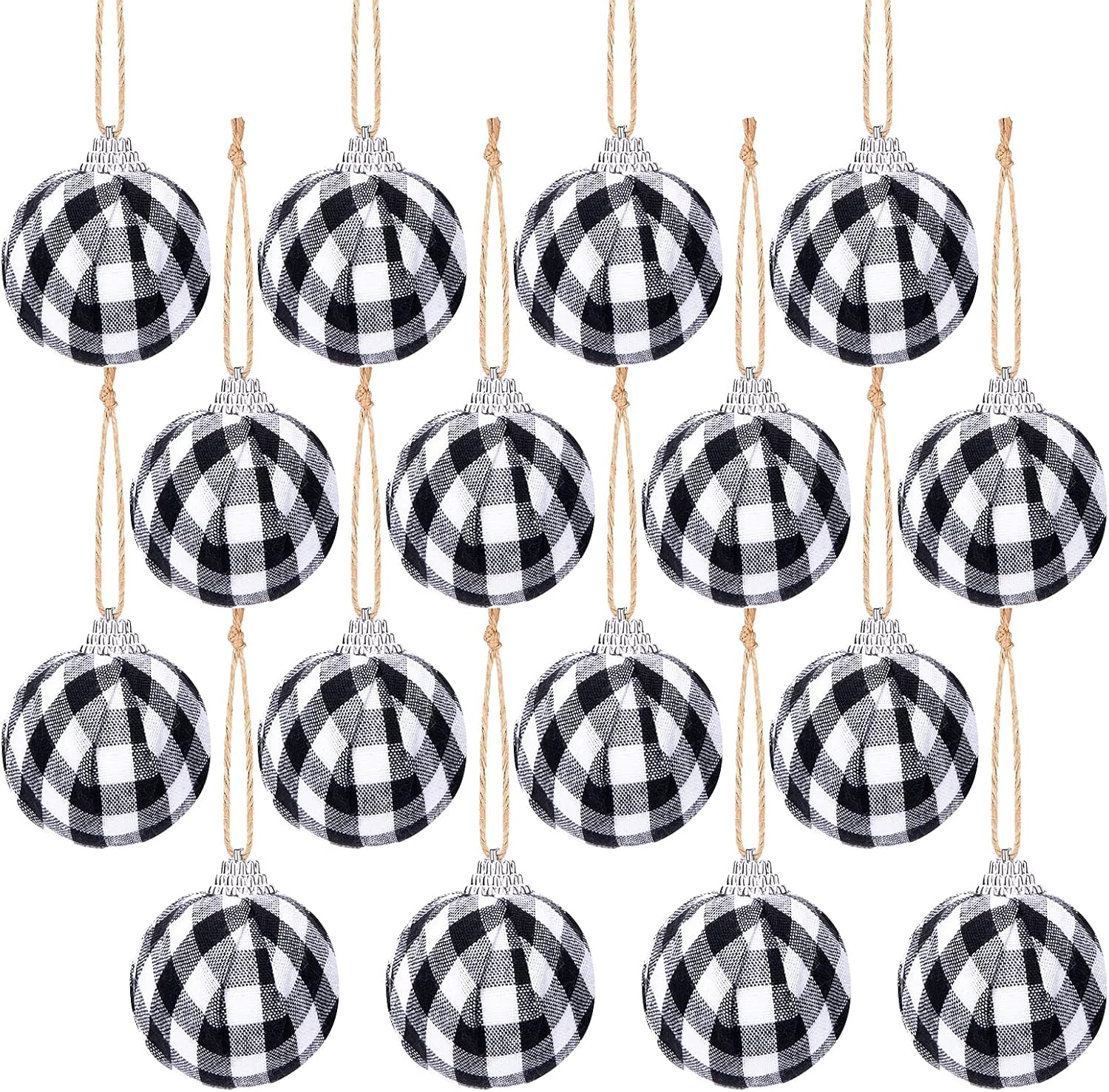 Ornaments - Deloky 16 Pcs Buffalo Plaid Fabric Ball- 1.96 Inch Small Christmas Fabric Wrapped Balls Christmas Hanging Ornament for Halloween Christmas Tree Party Decoration Supplies (Black & White)