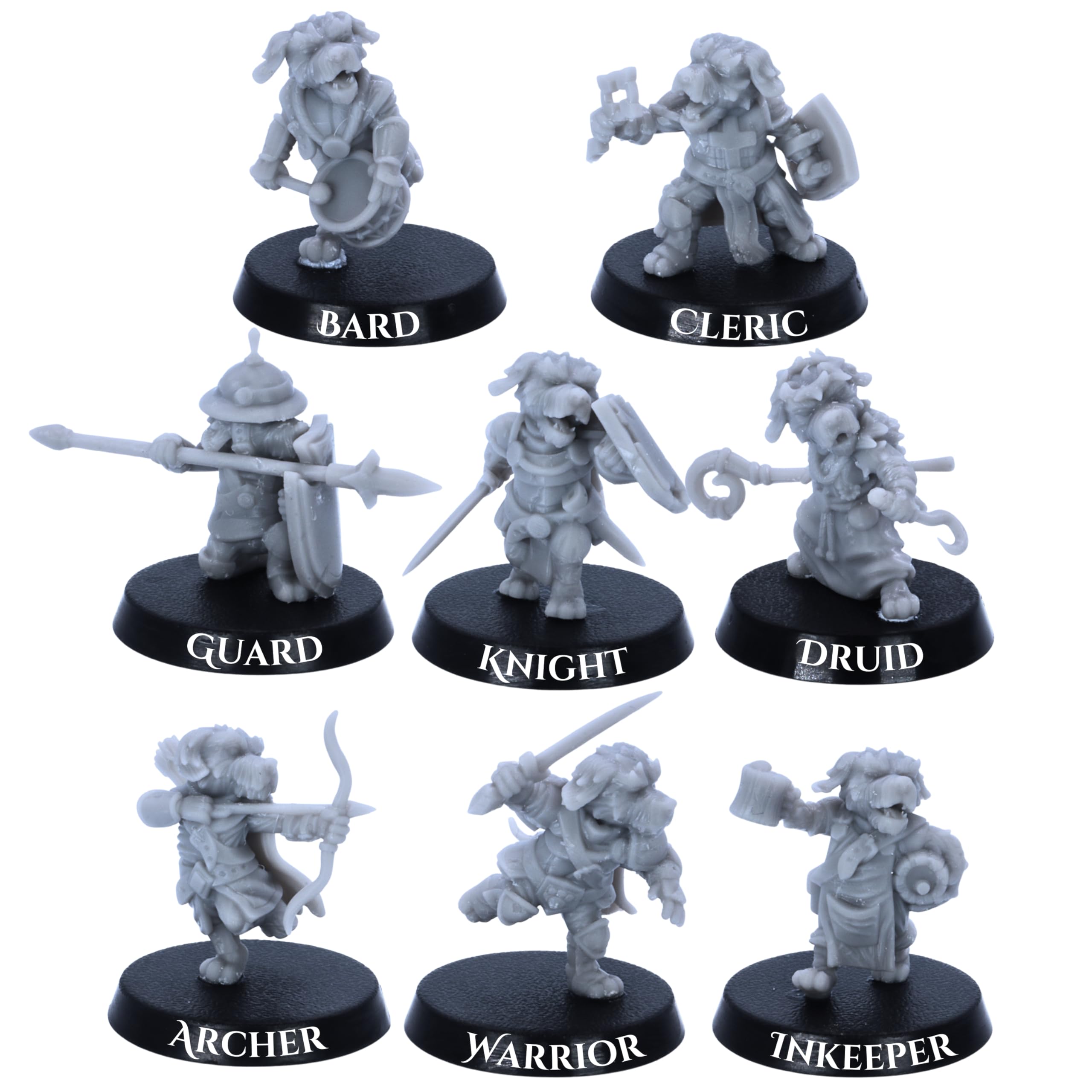 Dog Folk Miniatures Set – 8 Dog Miniatures for Tabletop RPGs | 28mm Scale Fantasy Models | DnD, Pathfinder, Wargames | Epic Miniatures Licensed | Resin Unpainted Figures Collectors & Gamers