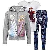 Disney Frozen Girls T-Shirt, Zip Up Hoodie and Legging Pants Set for Toddler and Little Kids