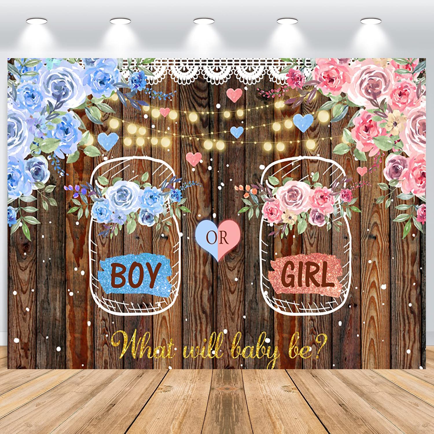 ASDCXZ Gender Reveal Backdrop 2.2x1.5m, Boy or Girl Brown Wooden Wall Flowers Photography Backdrop, Vinyl Photo Backdrop for Baby Shower Banner Decorations Booth Props
