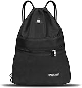 SAWANS Drawstring Gym Bag Waterproof Pocket Zipper Sack Black view 1