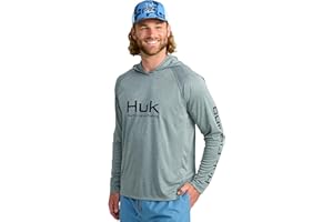 HUK Men's Pursuit Heather Hoodie, Sun Protecting Fishing Shirt with Hood