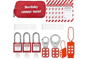 Boviisky Electrical Lockout Tagout Kit - Group Lockout Hasps, 6 Lockout Tags, 3 Keyed Alike Loto Padlocks, Nylon Ties with Red Pocket Bag