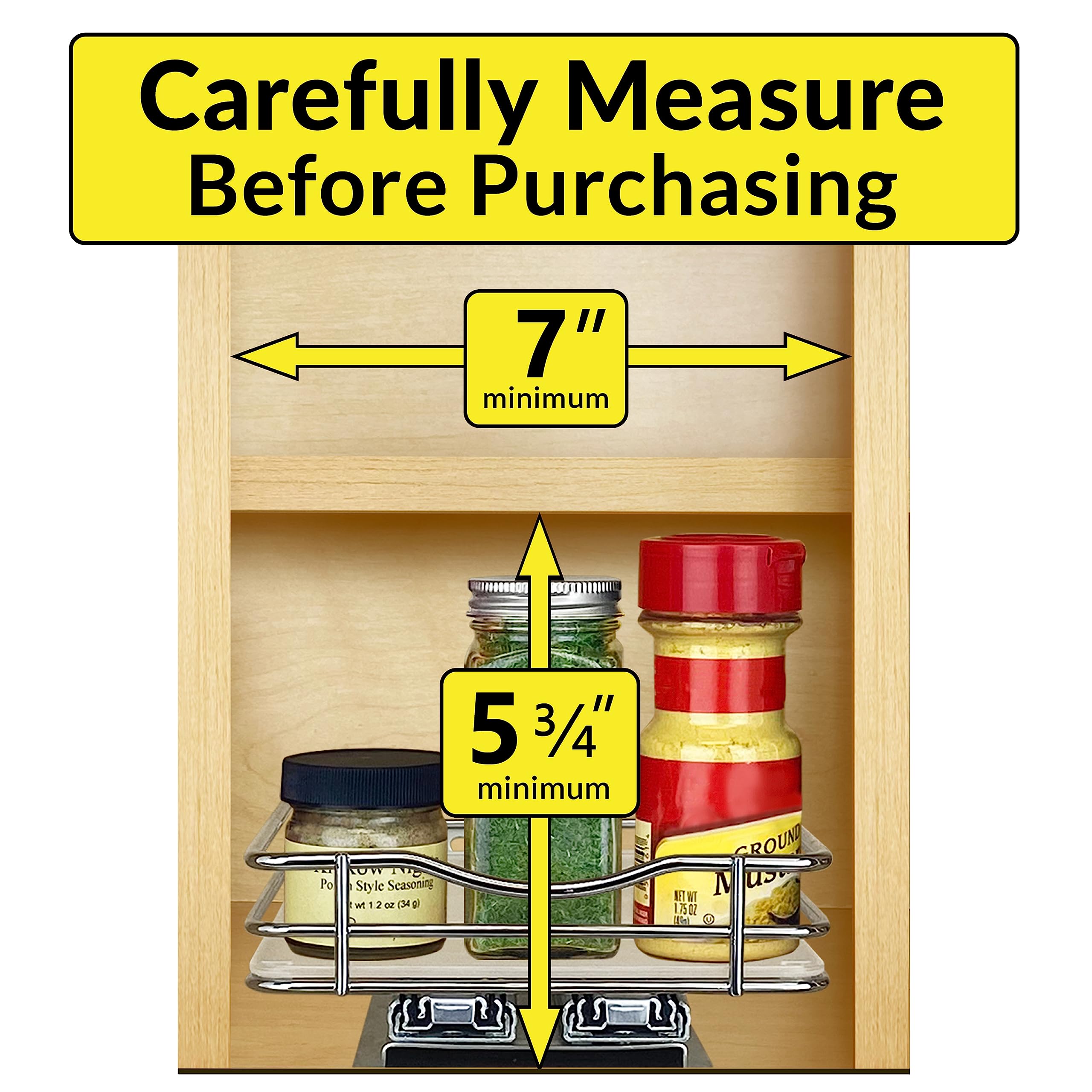LYNK PROFESSIONAL® Pull Out Spice Rack Organizer for Inside Kitchen Cabinets - 6-3/8 inch Wide - Slide Out Drawer – Chrome Sliding Spice Cabinet Organization Shelf Racks - 1 Tier