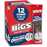 BIGS Sunflower Seeds, Salted &amp; Roasted Original Flavor, 2.75 oz. (12-pk) | Good source of protein, 9g protein &amp; 4g fiber per serving; Original flavor; great for baseball games &amp; road trips