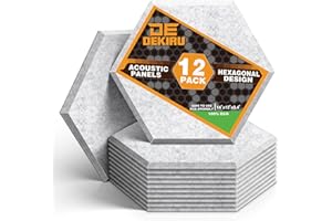 DEKIRU 12 Pack Acoustic Panels Hexagon Sound Proof Padding, 14 X 13 X 0.4 Inches Sound dampening Panel Used in Home & Offices (Grey)
