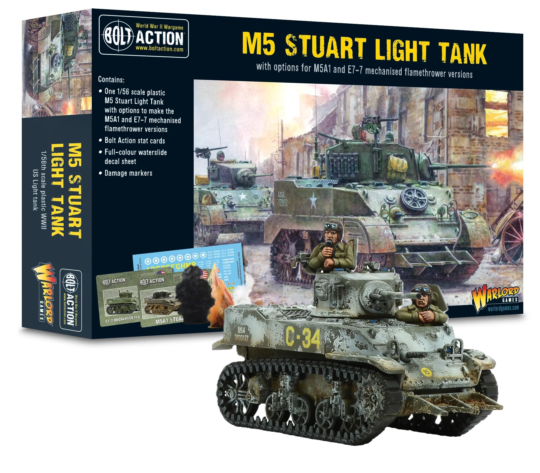 Warlord Games US Army M5 Stuart - 1:56 / 28mm Plastic Scale Model Tank for Bolt Action Highly Detailed World War 2 Miniatures