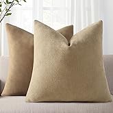 Pallene Decorative Chenille Throw Pillow Covers 18x18 Set of 2, Luxury Soft Velvet Pillow Covers for Sofa, Couch, Living Room, Khaki