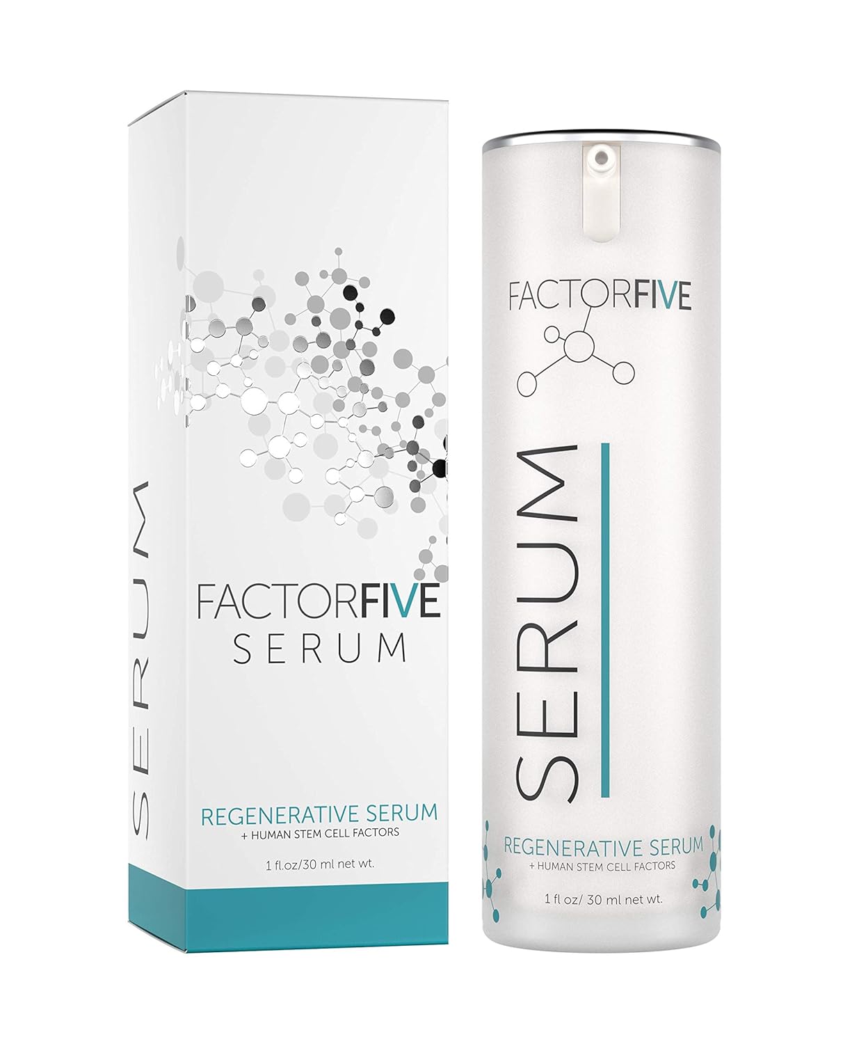 FactorFive Regenerative Serum with Human Derived Apidose Stem Cell Growth Factors, HGF for Skin Tightening and Smoothing, Wrinkle Reduction, and Rejuvenation -Large Size, 1fl oz/30ml