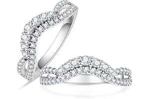 CannyCat Infinity 2.0 mm Moissanite Bezel Eternity Ring Wedding Band for Women VVS D-color Moissanite Anniversary Engagement Twisting Channel Eternity Bands Platinum-Plated Silver Stacking Rings