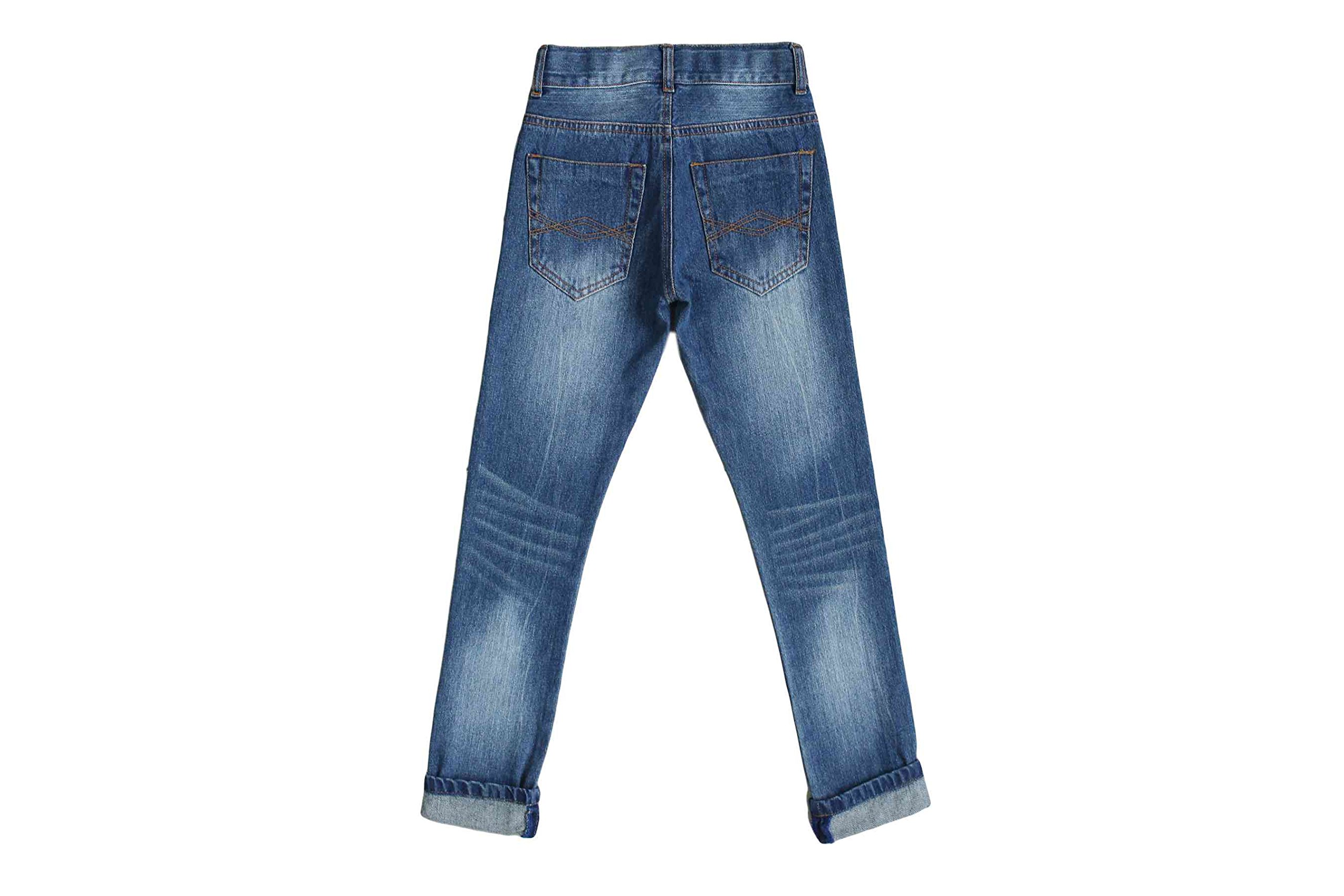 Bienzoe Boy's Cotton Adjustable Waist Slim Denim Pants Blue Jeans