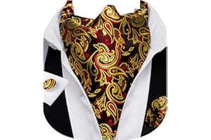Barry.Wang Men Ascot Cravat Tie with Pocket Square Cufflinks Tie Set Paisley Jacquard Silk Woven Floral Necktie