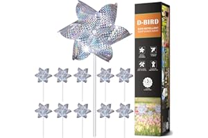 JFDWOPHT Reflective Pinwheels, High-Efficiency Reflective Material, Keep Birds Away from Garden - 10 Pack (Pinwheel)
