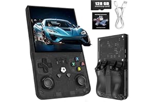 I IOSCRE R36MAX Retro Handheld Game Console with 128G Built-in 18000+ Classic Games,2025 New Upgrade Portable Hand Held Open Source Linux System 4.0-in IPS Screen Video Player for Adults Arcade(Black 128GB)
