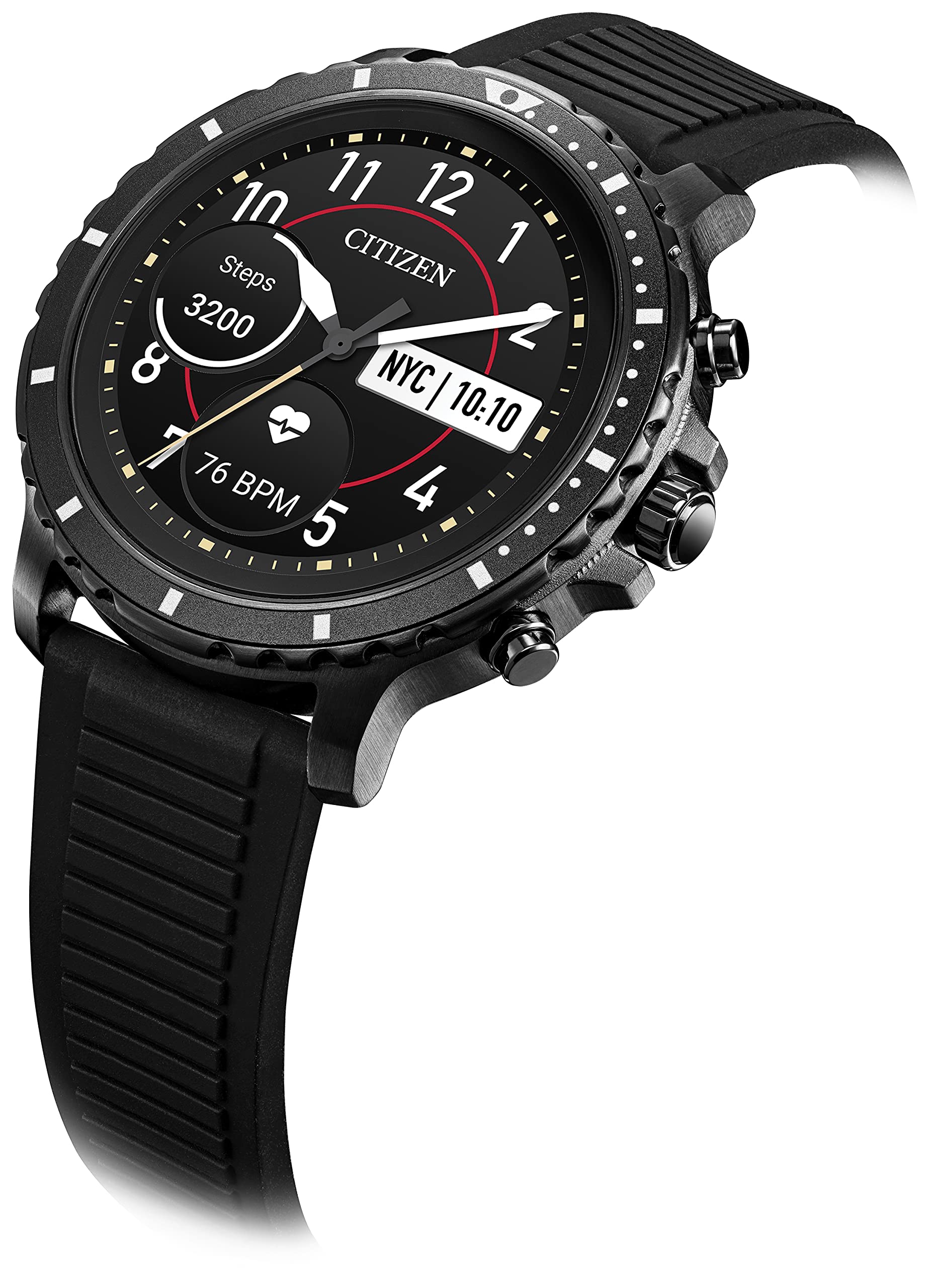 Citizen CZ Smart Grey Plated Silicone Strap Stainless Steel Smartwatch Touchscreen, Heartrate, GPS, Speaker, Bluetooth, Notifications, iPhone and Android Compatible, Powered by Google Wear OS