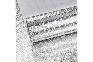 BAYYA Silver Kitchen Backsplash Wallpaper Stickers Peel and Stick Aluminum Foil Contact Paper Self Adhesive Waterproof Oil-Pr