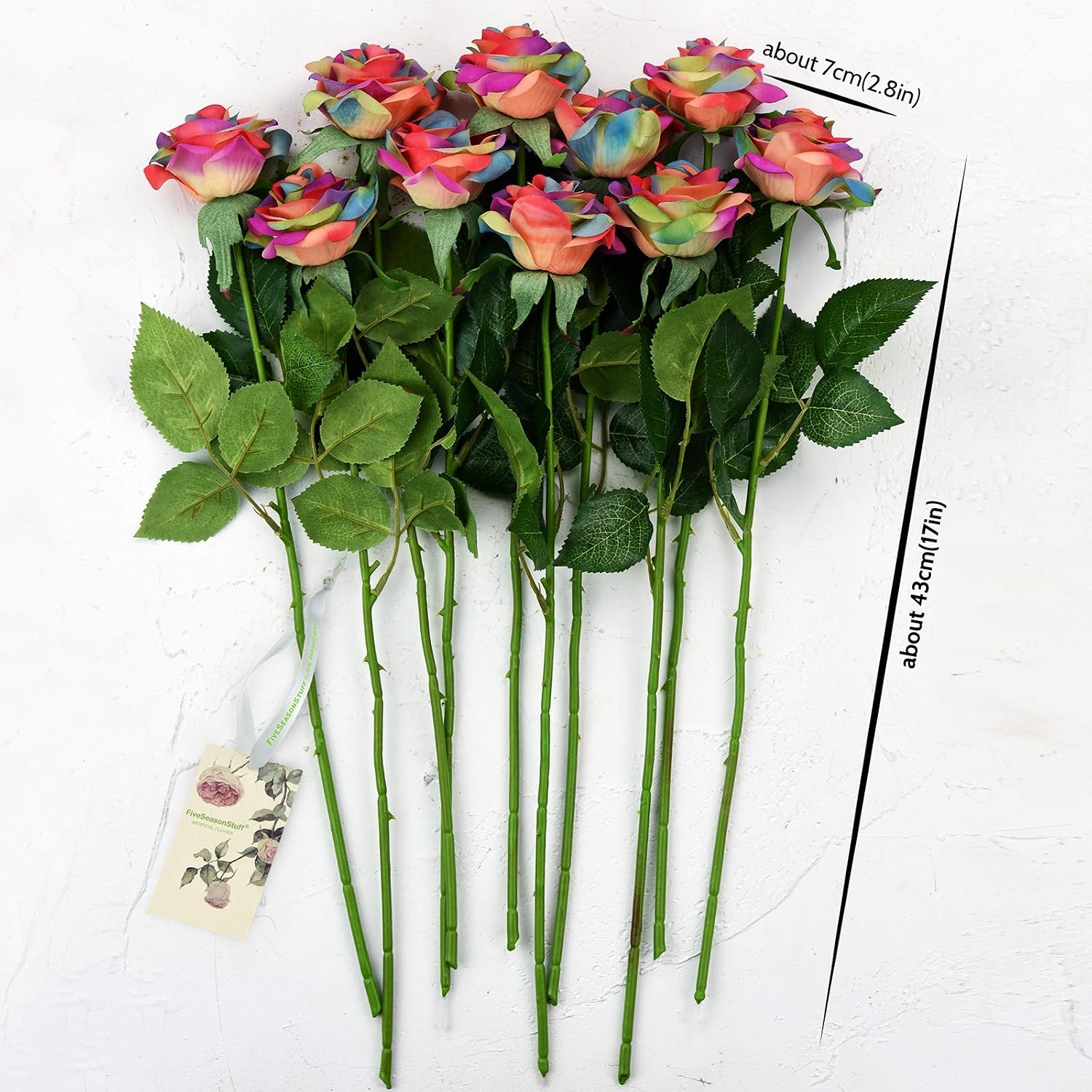 FiveSeasonStuff 10 Stems Real Touch Roses Artificial Flower Silk Roses ‘Petals Feel and Look like Fresh Roses' Bouquet of Flowers Floral Arrangements (Rainbow #17) - Image 5