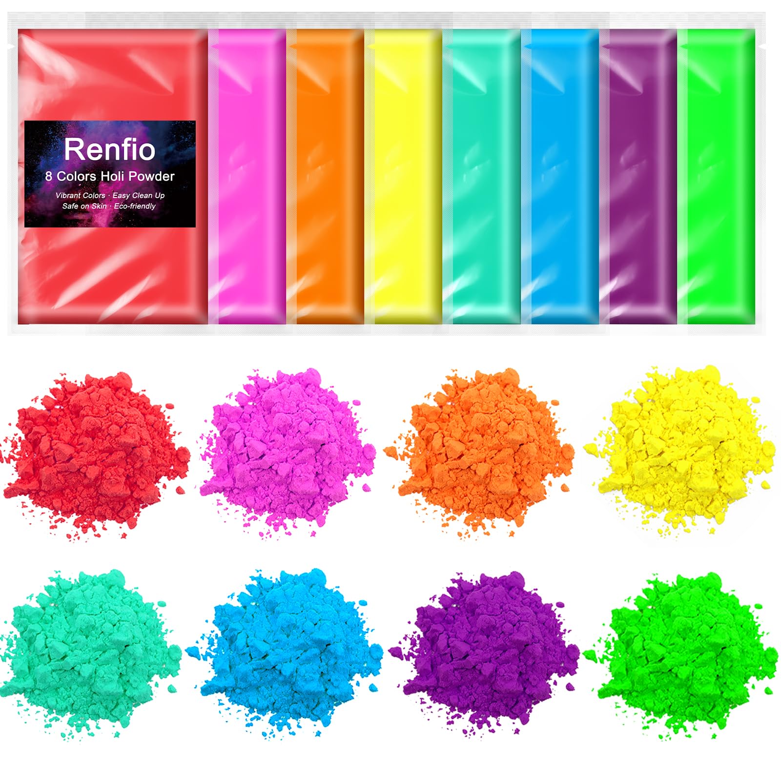 Photo 1 of Renfio Holi Powder,8 Pack X 3.5oz(100g) Color Run Powder Rangoli Color Bulk,Natural Colored Powder Paint Chalk Powder for Gender Reveal Smoke Bombs,Diwali,Fundraisers,Festivals,Color War,Photoshoot
