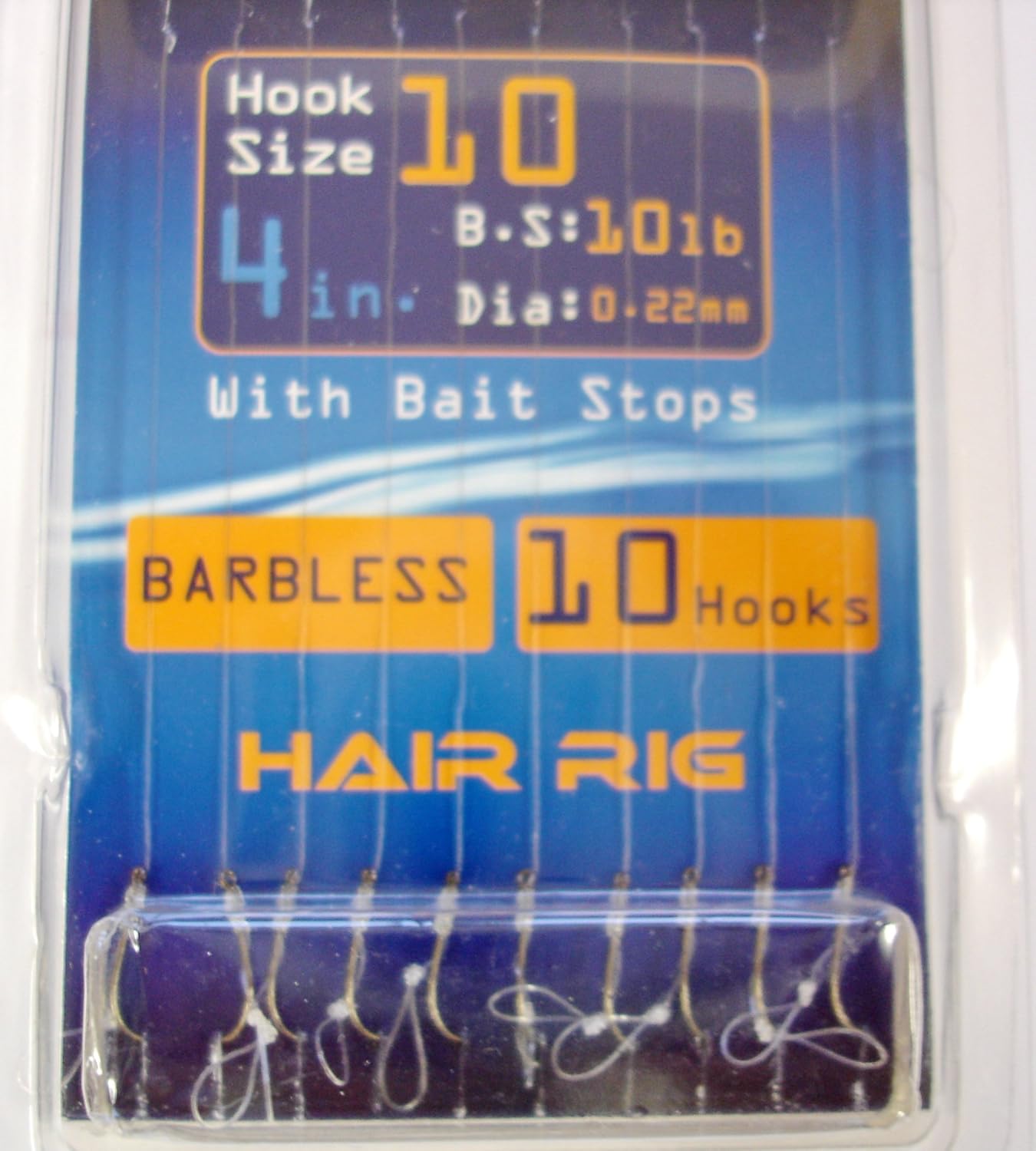 Hair Rig Barbless Pack of 10. Size 10 Hook. 4inch Rig BS 10lbs Dia 0