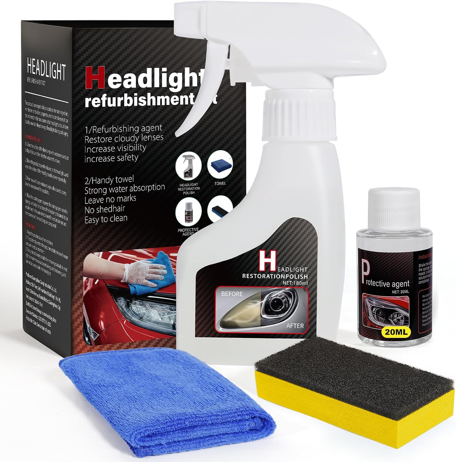CUTEBEY Advanced Car Headlight Restoration Kit: Erase Yellowing & Oxidation Restores Clarity with Long-Lasting UV & Ceramic Shield - Covers 4-5 Vehicle Headlight Treatments