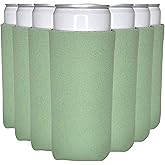 TahoeBay Slim Can Cooler Sleeves (12-Pack) Skinny Tall Cans 12 Oz Bulk Thin Seltzer Fit Sublimation Blanks for Vinyl Plain Blank Foam Beer Bottles Black White Assorted Solid Set (Sage)
