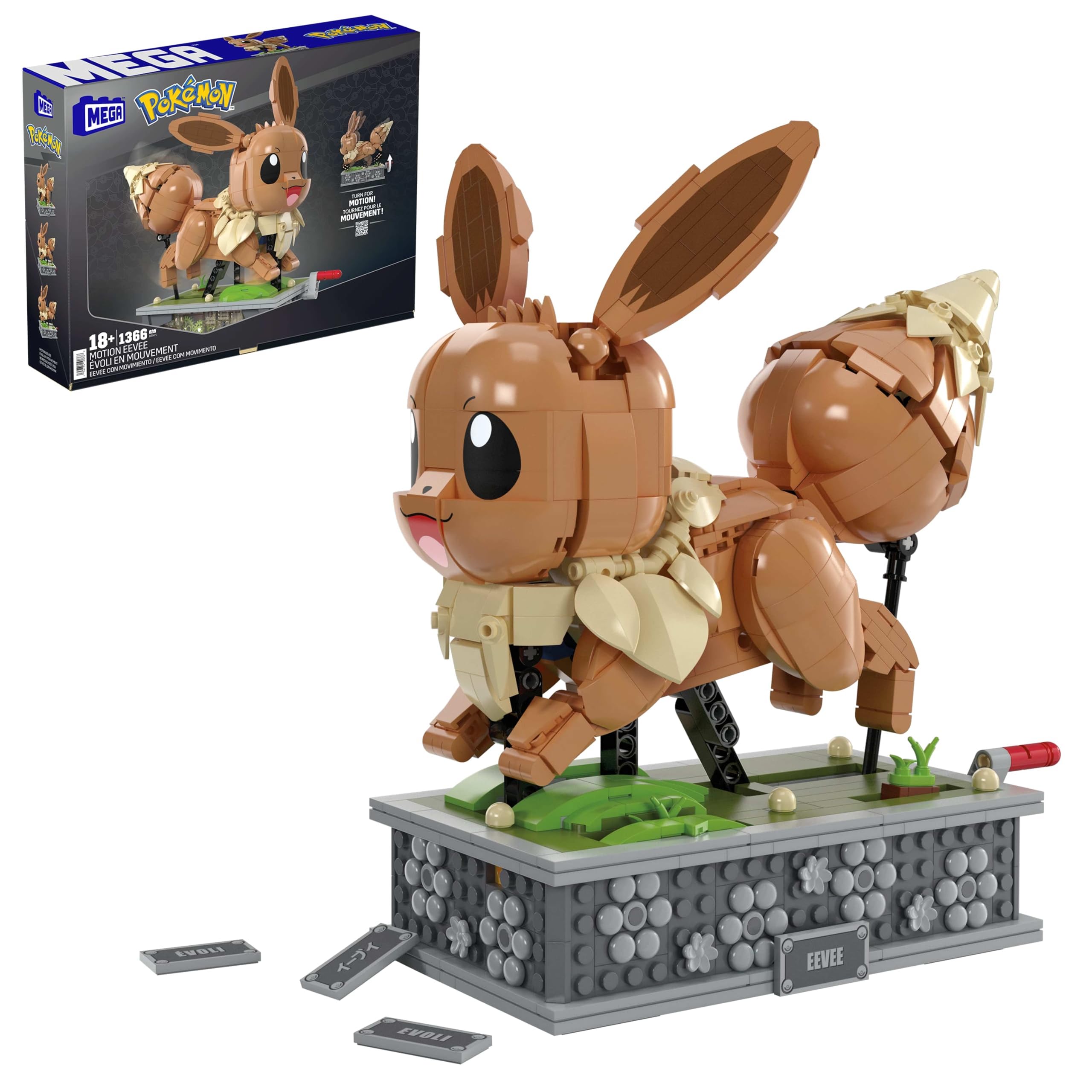 MEGA Pokémon Action Figure Building Set, Motion Eevee with 1366 Pieces, Turn Crank for Running Movement, Build & Display Toy for Collectors, HTH71