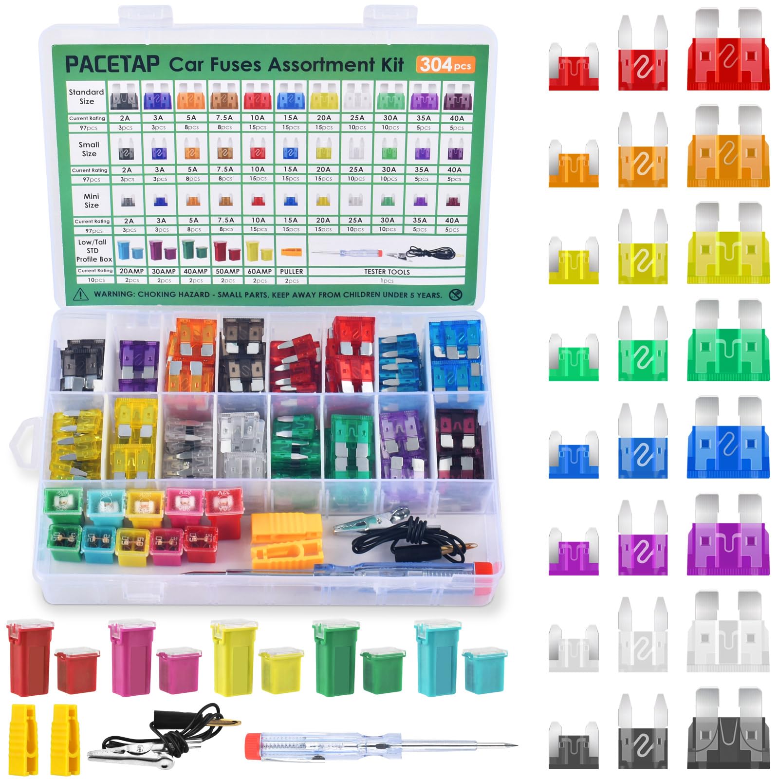 220-Piece Car Fuse Assortment Kit - Standard & Mini Blade Fuses For Automotive, Trucks, Boats & More