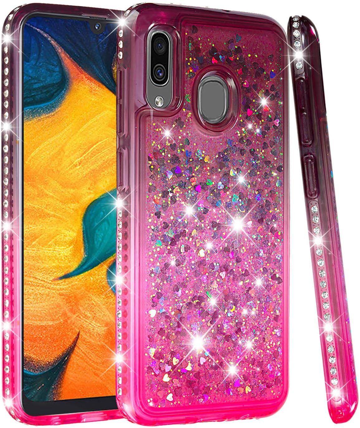 XYX Glitter Case for Samsung Galaxy A20 SM-A205,[Gradient Quicksand Series] Glitter Flowing Sparkle Diamond Clear Protective Case - Gray & Pink