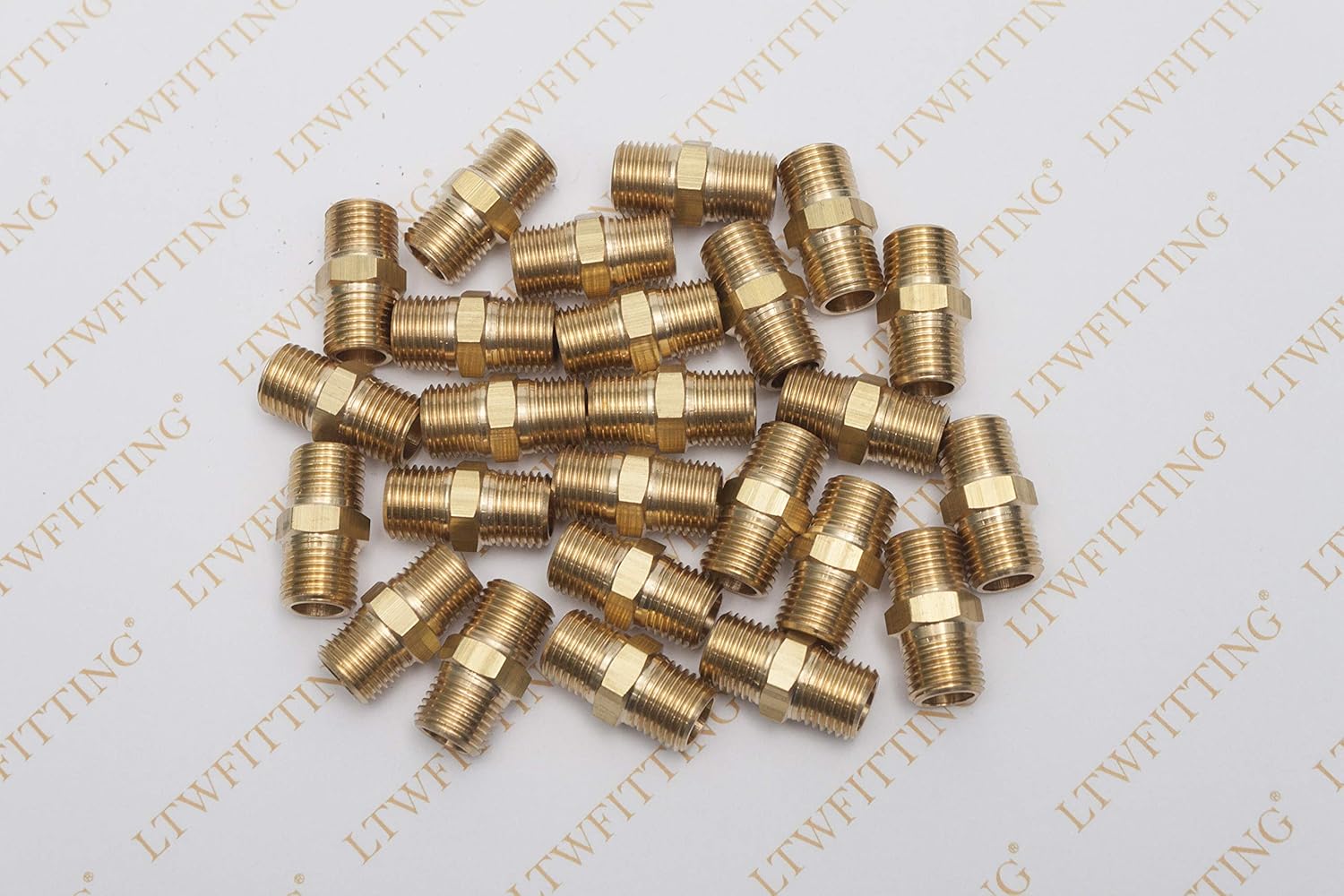 LTWFITTING Brass Pipe Hex Nipple Fitting 1/4-Inch Male BSPT Air Fuel Water (Pack of 25), 1/4" BSPT Male x 1/4" BSPT Male - Image 3