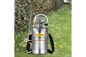 Happybuy 1.5 Gallon Stainless Steel Sprayer, 16" Wand&3.3FT Reinforced Hose, Hand Pump Sprayer with Pressure Gauge, Safety Valve&Adjustable Nozzle, Weed Sprayers for Lawn, Gardening & Sanitizing