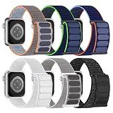 6 Pack Sport Nylon Loop Band Compatible with Apple Watch Band 38mm 40mm 41mm 42mm 44mm 45mm 46mm 49mm for Women Men, Adjustable Breathable Braided Straps for iWatch Series 11/10/9/8/7/6/5/4/3/SE/Ultra