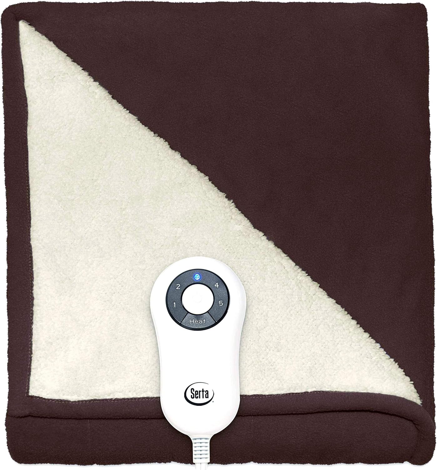 Serta | Reversible Sherpa/Fleece Heated Electric Throw Blanket, 50"x60" With 5 Setting Controller, Chocolate: Home & Kitchen