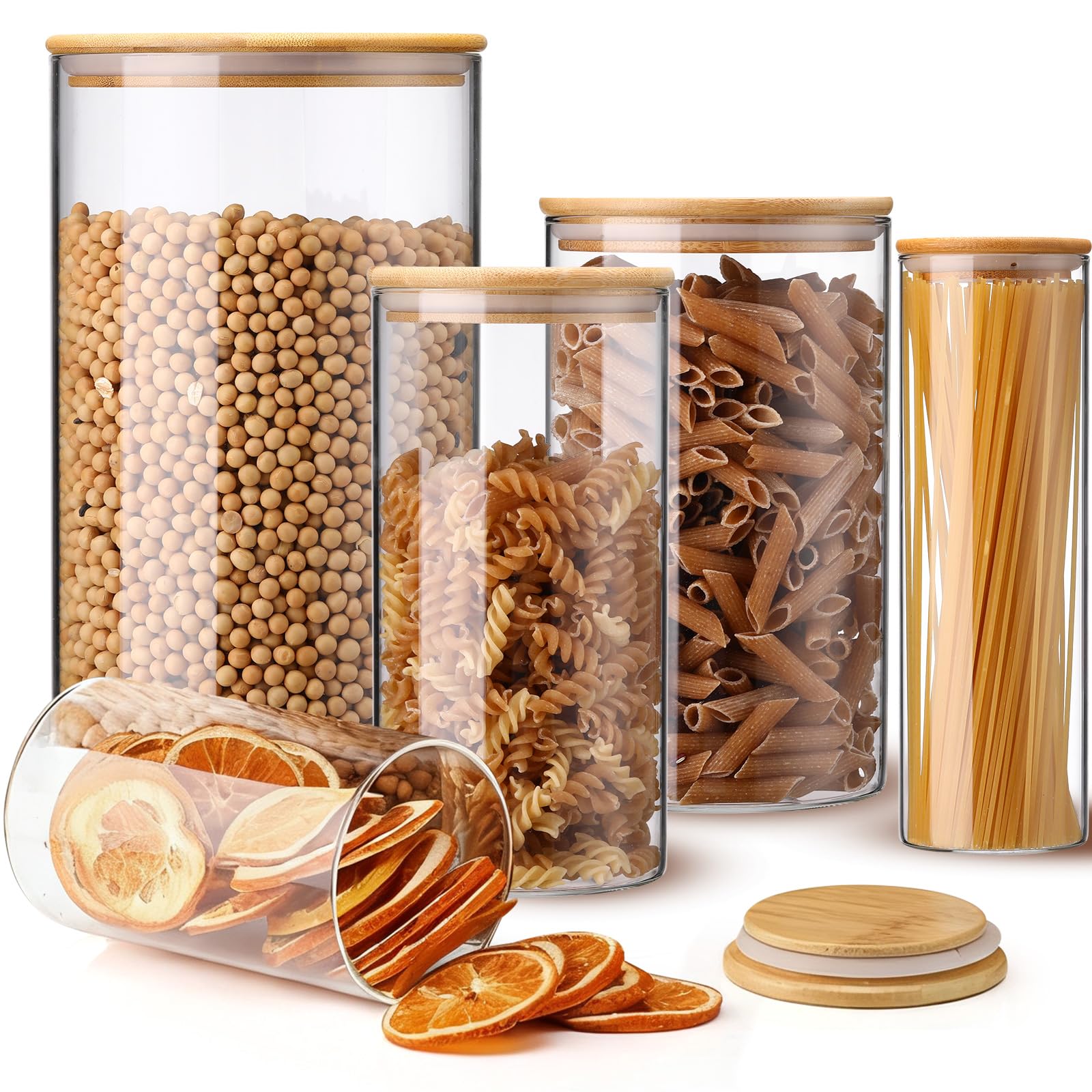 View 1 of LemonRoad 5 Pack Airtight Glass Storage Jars with Bamboo Lids 152oz/61oz/46oz/25oz/19oz Glass Canisters Sets Food Storage Containers for Flour, Sugar, Rice, Microwave and Freezer Safe