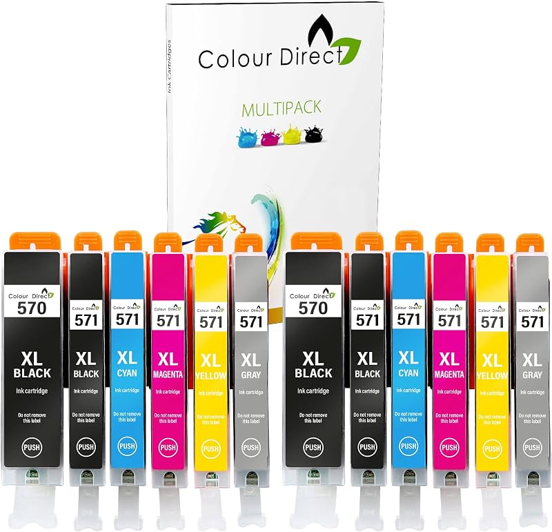 Colour Direct 570 571 Ink Cartridges 12 Pack Compatible Canon MG7700 TS8050 Grey
