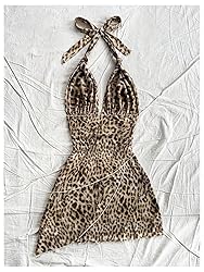 BEAUDRM Women's Floral Print Sleeveless Halter Deep
