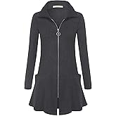 Miusey Womens Zip Up Tunic Sweatshirt Collar Neck Lightweight Long Jacket Cardigans
