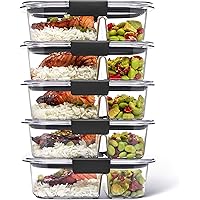 Rubbermaid Brilliance BPA Free Food Storage Containers with Lids, Airtight, for Lunch, Meal Prep, and Leftovers, 2 Compartmen