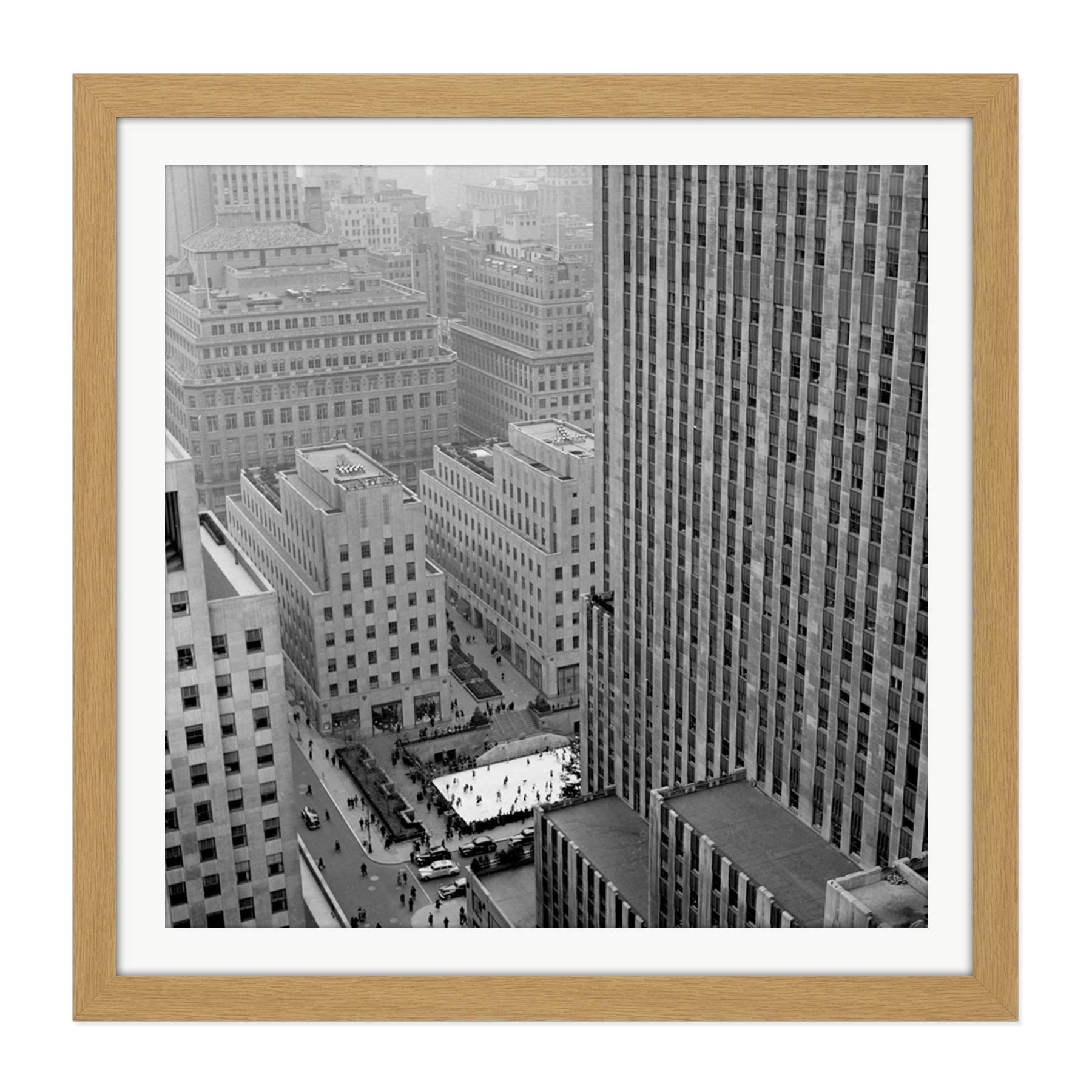 Artery8 New York Rockefeller Center Ice Skate From Above Square Wooden Framed Wall Art Print Picture 16X16 Inch