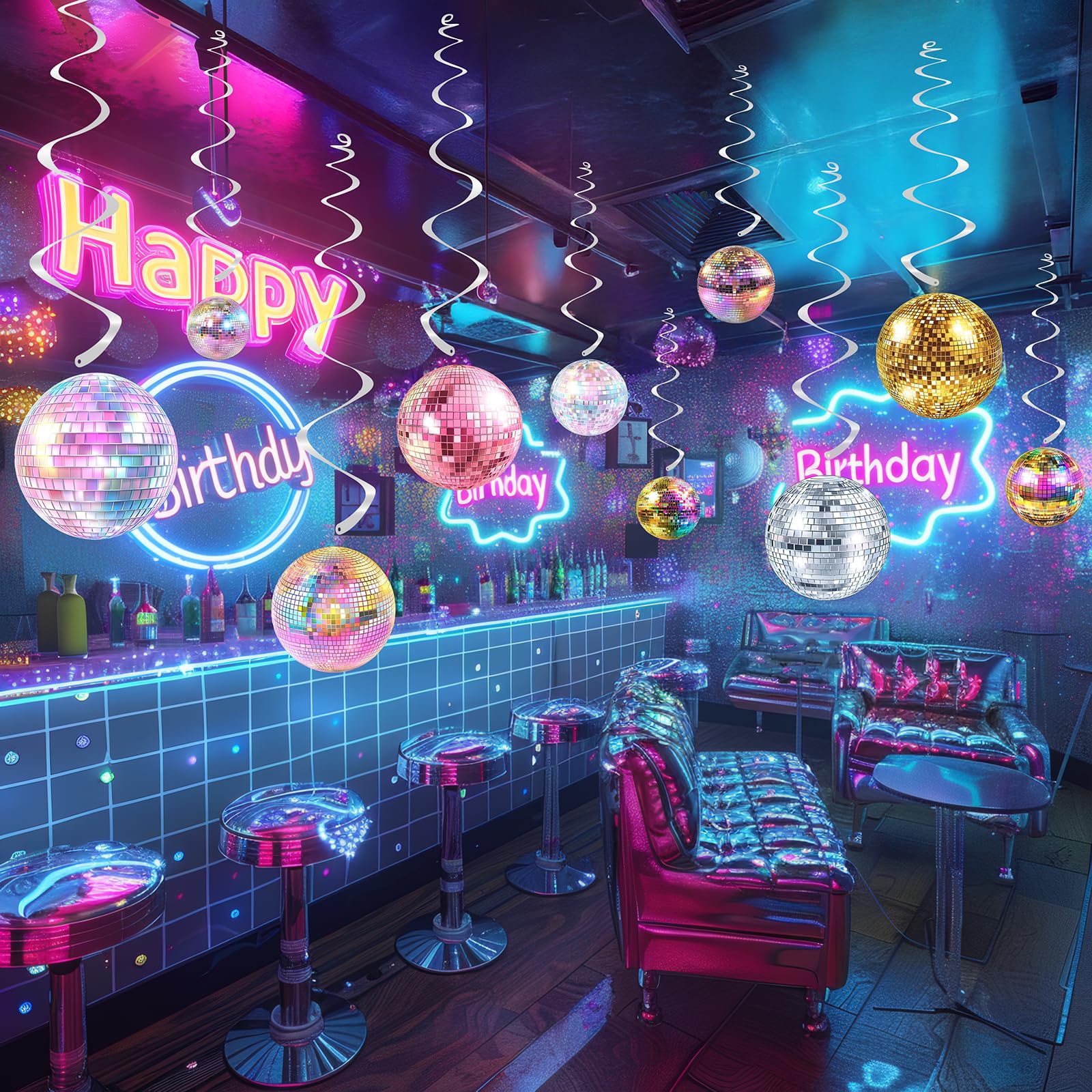 Photo 1 of 40 Pack Disco Hanging Decorations – Retro Dance Birthday Decorations for Girls, Disco Party Supplies and Groovy 70s Theme Decor