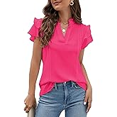 Blooming Jelly Womens Dressy Casual Tops Ruffle Short Sleeve V Neck Shirts Elegant Business Work Blouse