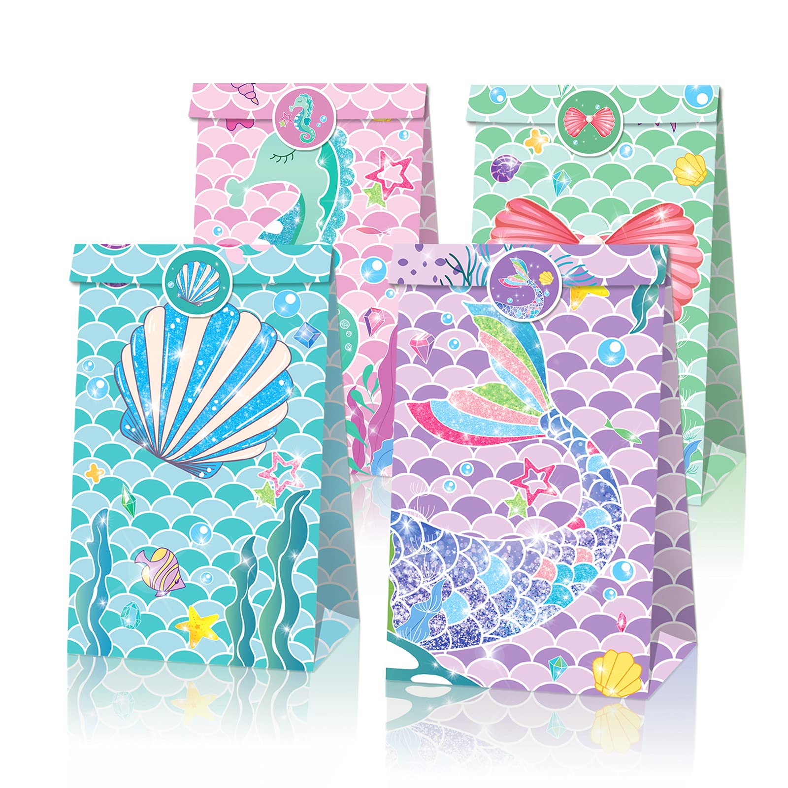 12pcs Little Mermaid Party Favor Bags Mermaid Candy Bags Under The Sea Party Supplies Goodie Bags