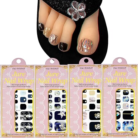 Amazon Nailrecipe ネイルレシピ ネイルステッカー ネイルラップ ネイルシール 4枚組 リアルジェルネイルステッカー ジェルネイル 貼るだけ簡単 足用 ペディキュア 5d Fビジュナイト4枚組 ネイル レシピ シール ステッカー 通販