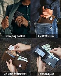 Mens Wallet With AirTag Holder, Bifold Leather RFID