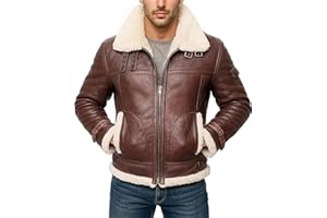 Mens B3 Brown RAF Aviator Fur Shearling Flight Pilot Sheepskin Genuine Leather Jacket - WW2 Bomber Jackets