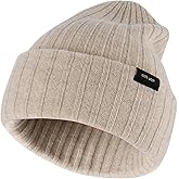 Ababalaya 100% Wool Beanie for Men Women Wool Warm Winter Hat Unisex Windproof Stretchy Knit Double Layer Cuffed Cap